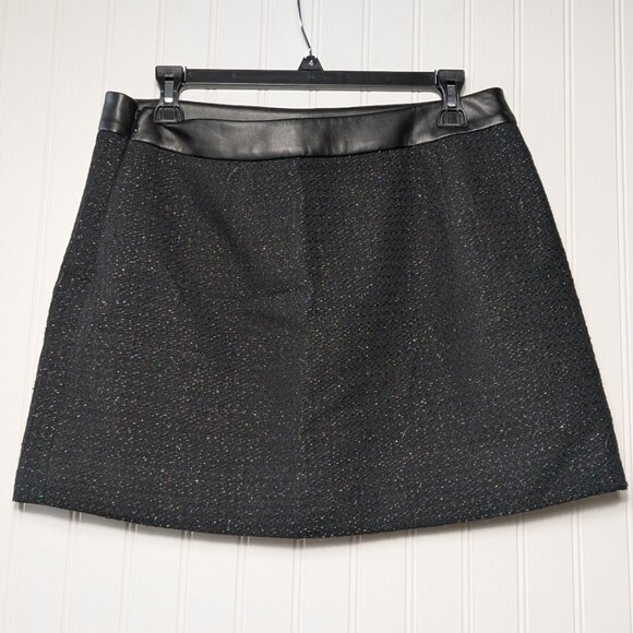 2 for $30 NWOT DKNY Tweed Faux Wrap Black Metallic Mini Skirt w Leather Trim 8 - Picture 4 of 7